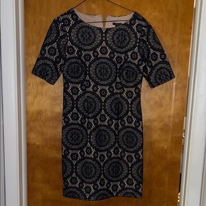 R&K Blue and Cream Geometric Midi Dress